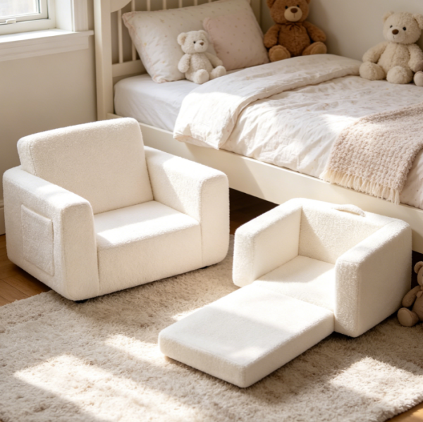 2 in 1 Fold Out Kids Armrest Sofa, Beige
